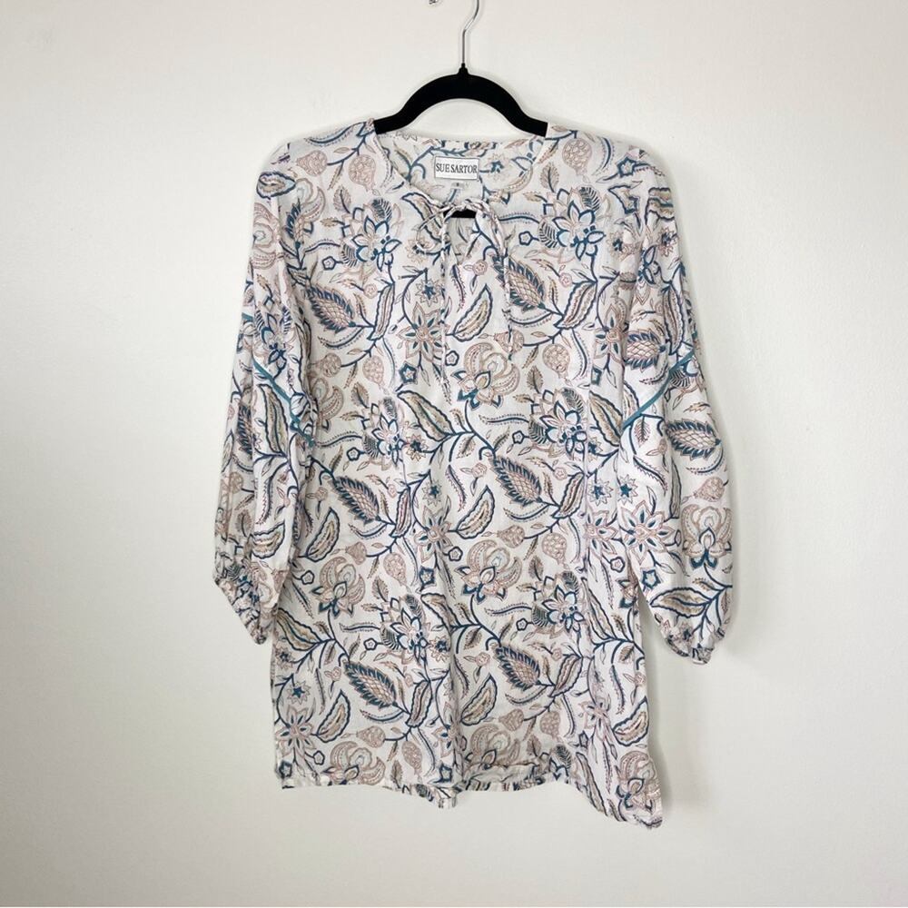 Sue Sartor Floral Botanical Cotton Patterned Blouse Size Small
